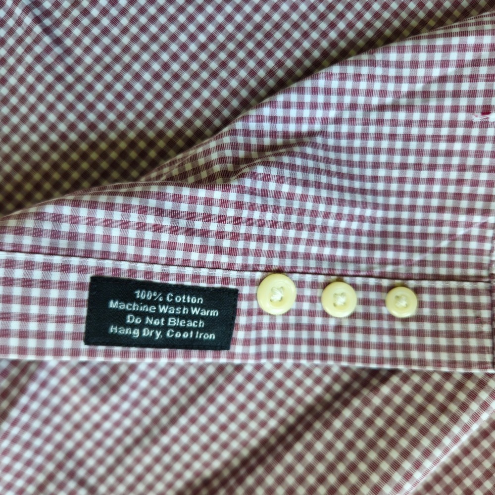 David Donahue Shirt Big Tall 18.5 34/35 Burgundy Gingham Cotton Button Down EUC - Picture 7 of 11